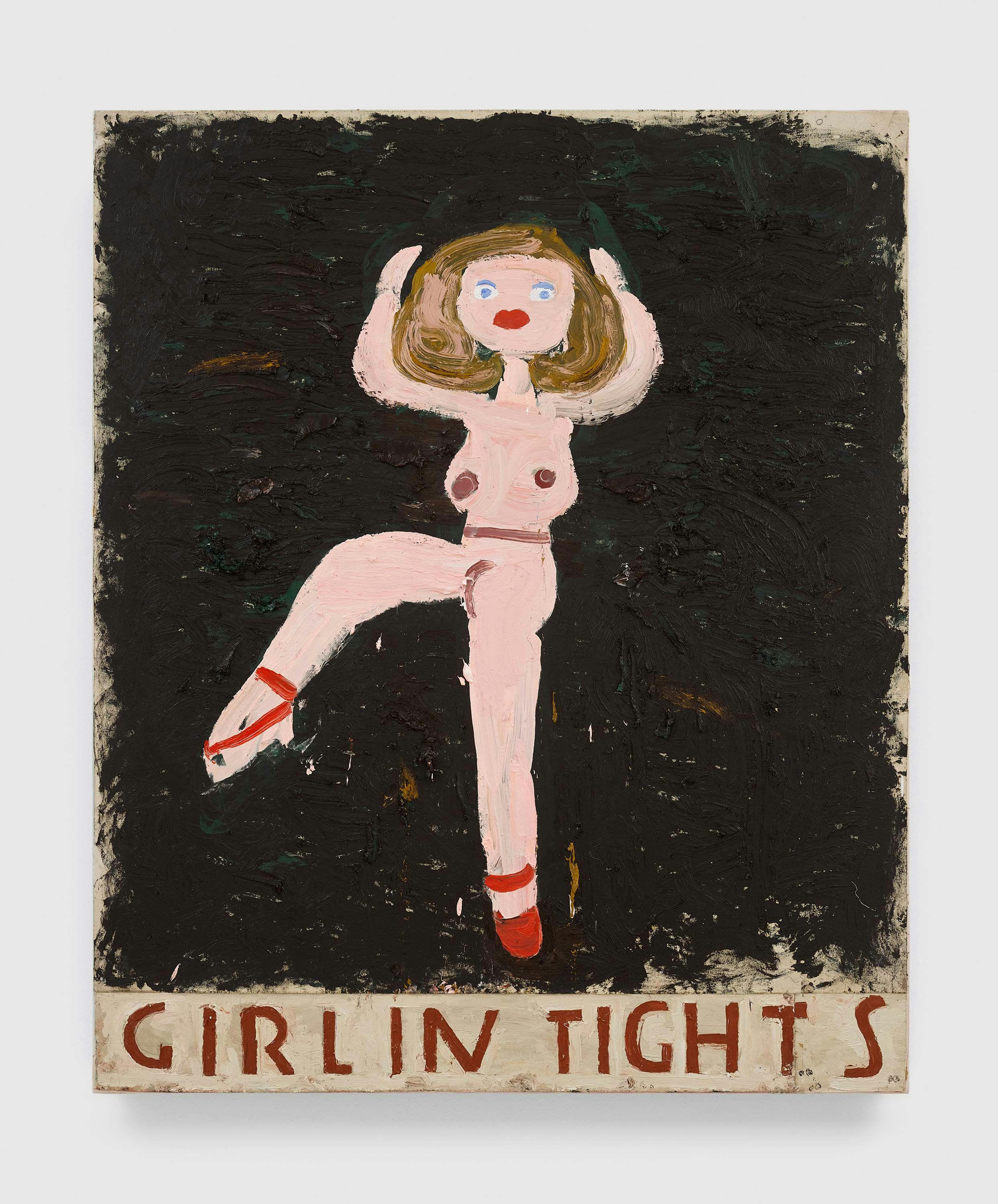 A painting by Rose Wylie, titled Girl in Tights, dated 2019.
